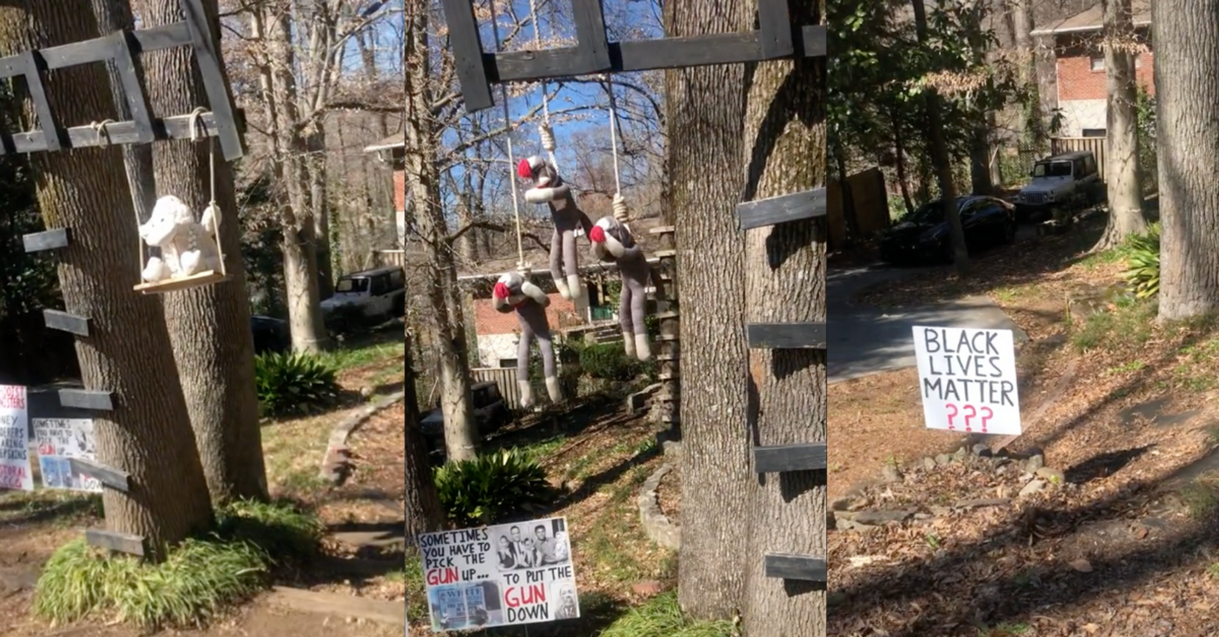 Realtor Horrified After Neighbor Next To Open House Hangs Stuffed Monkeys From Nooses In Racist Display