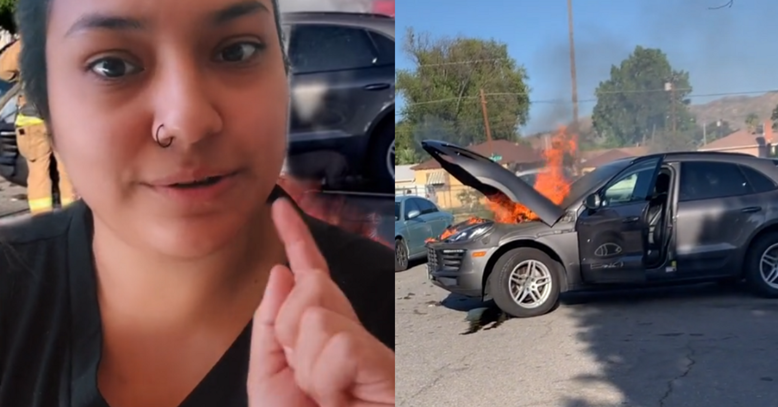 TikToker Sparks Debate After Refusing To Help 'Karen' Neighbor Whose Car Is On Fire In Viral Video