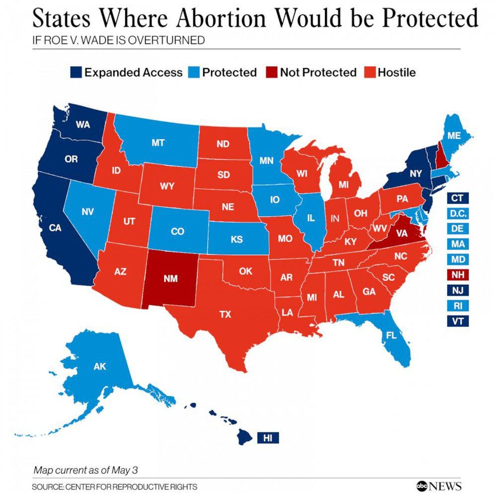 States where abortions would be protected in the United States