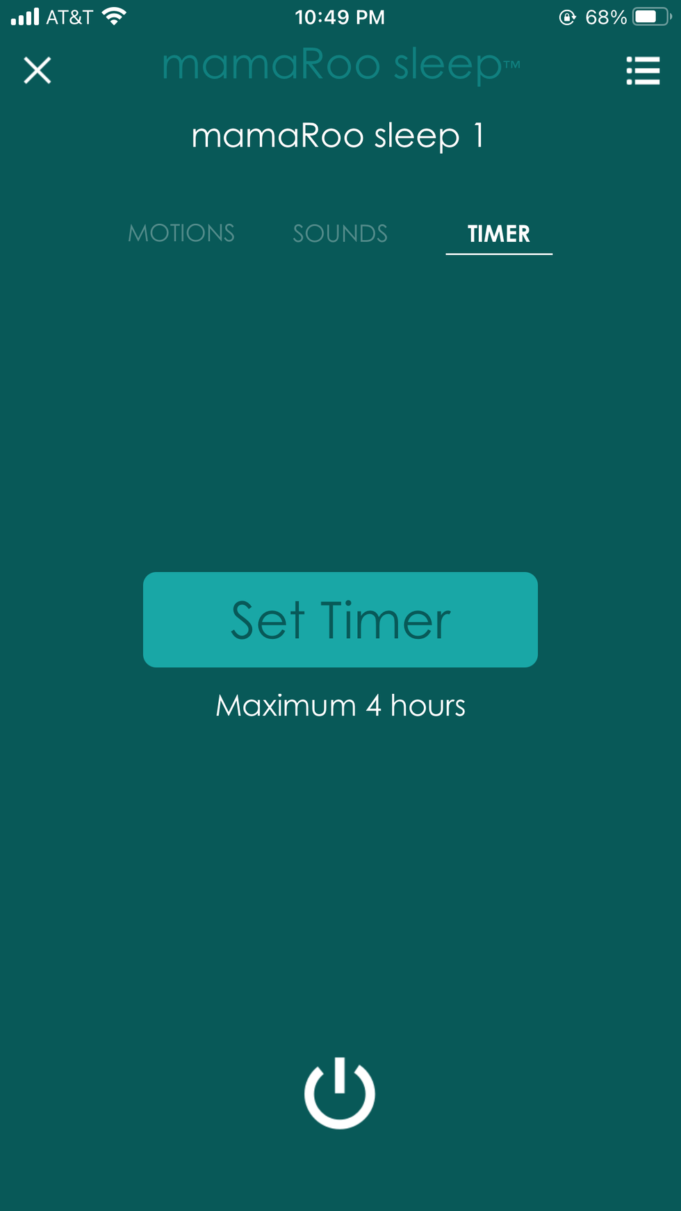 a screenshot of Mamaroo app where you can set the timer for your bassinet