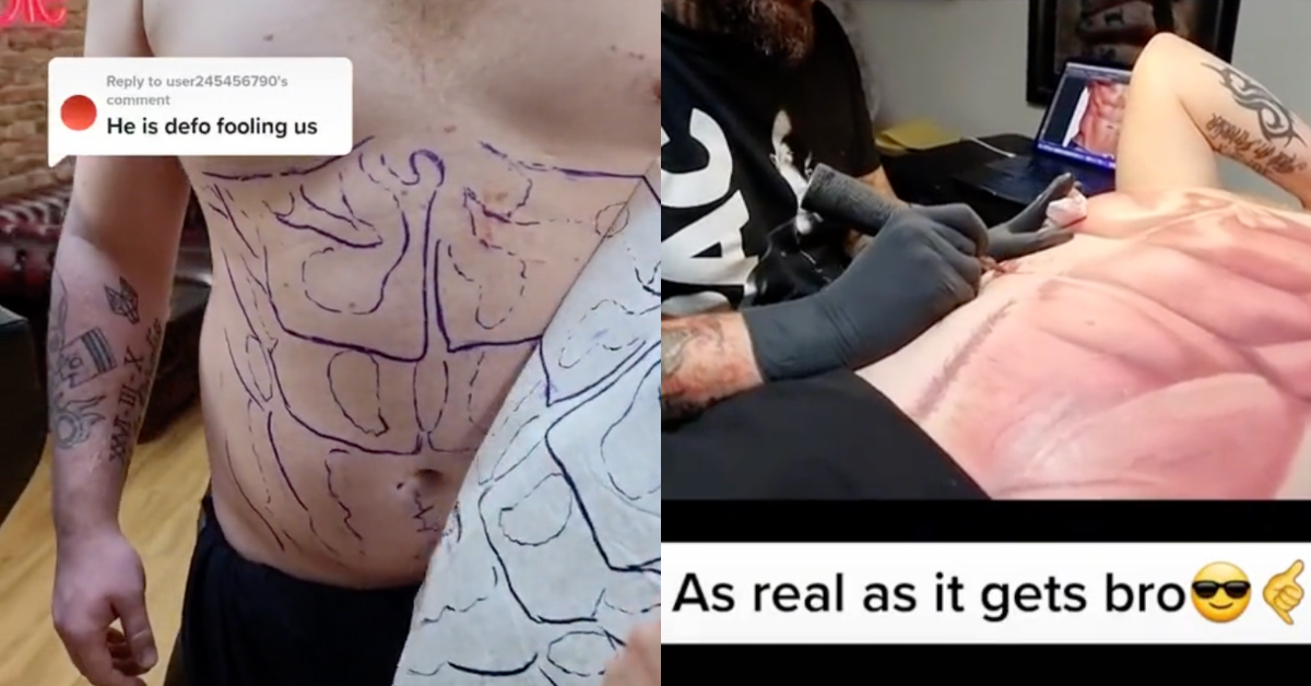 Guy Is Tired Of Going To Gym And Not Seeing Results—So He Gets A Six-Pack Tattooed On His Belly