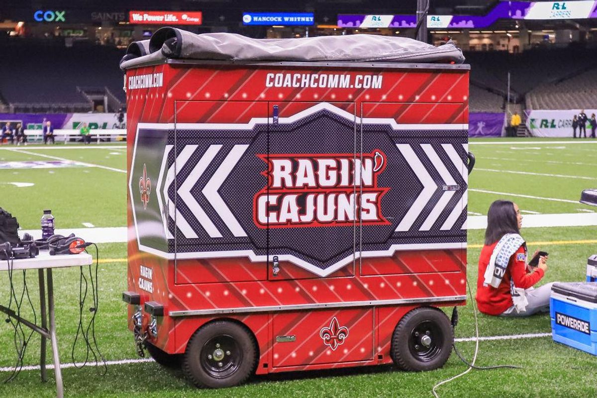 10-10-2009; University of North Texas at University of Louisiana-Lafayette,  Cayenne runs the flag across the endzone after the game winning touchdown.  Cajun Field, Lafayette Louisiana (Credit Image: © John Korduner/Southcreek  Global/ZUMApress.com Stock, image size:1200x800