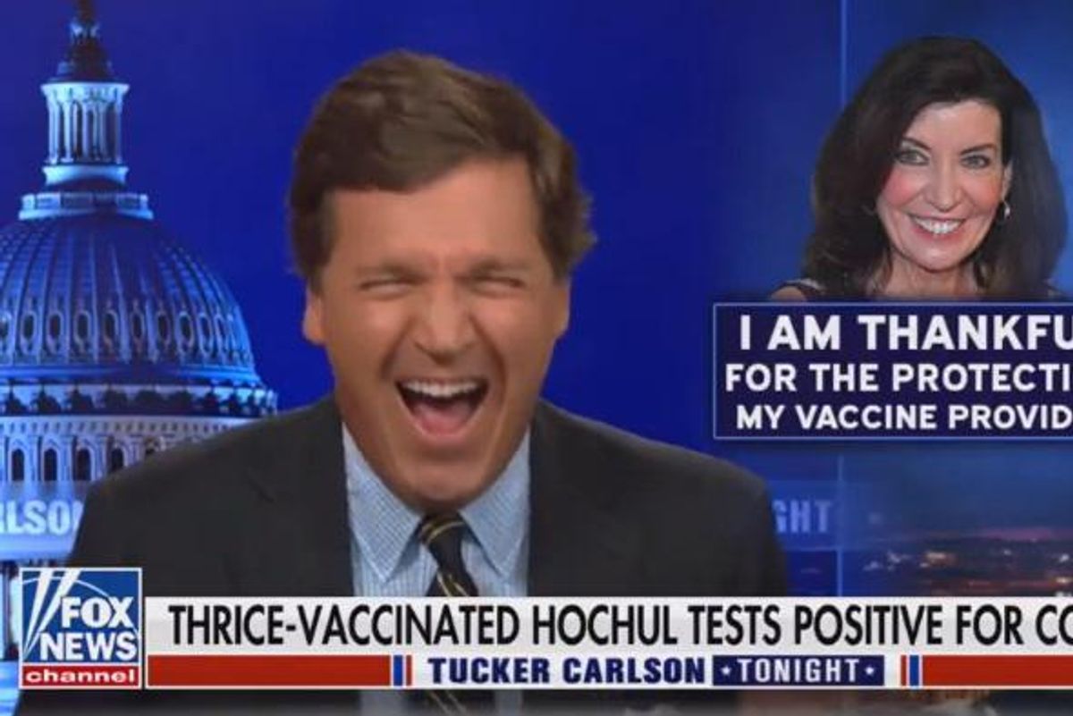TUCKER NOT MAD AT VACCINATED NEW YORK GOVERNOR, TUCKER LAUGHING AT HER!