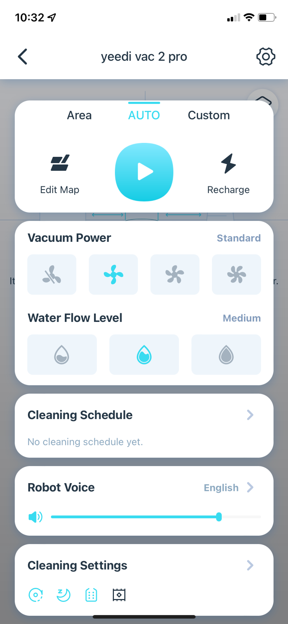 screenshot of yeedi app settings