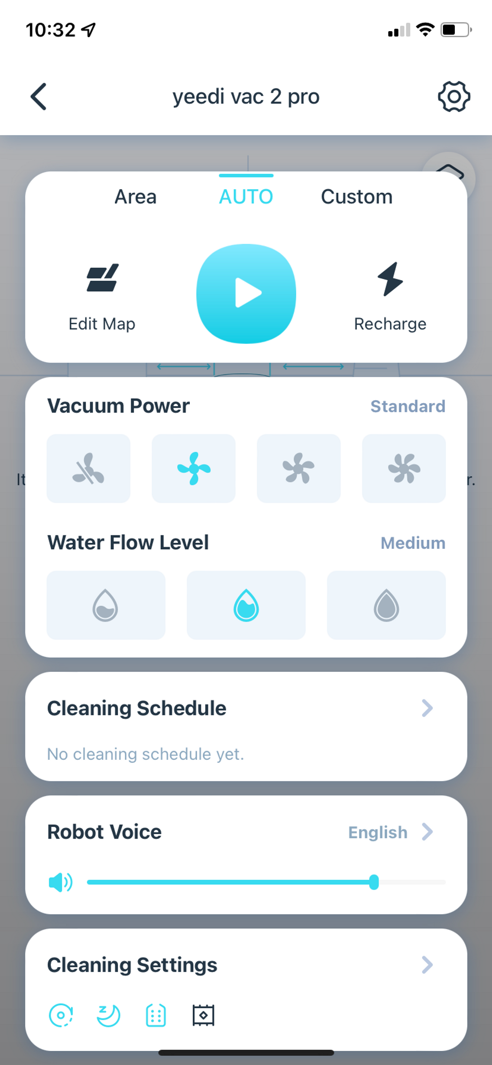 screenshot of yeedi app settings