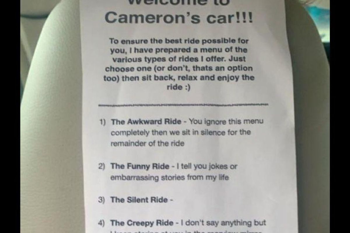 Lyft driver's hilarious menu of 10 different types of ride options is pure genius