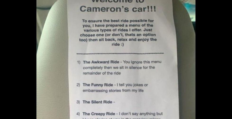 Lyft driver&apos;s hilarious menu of 10 different types of ride options is pure genius