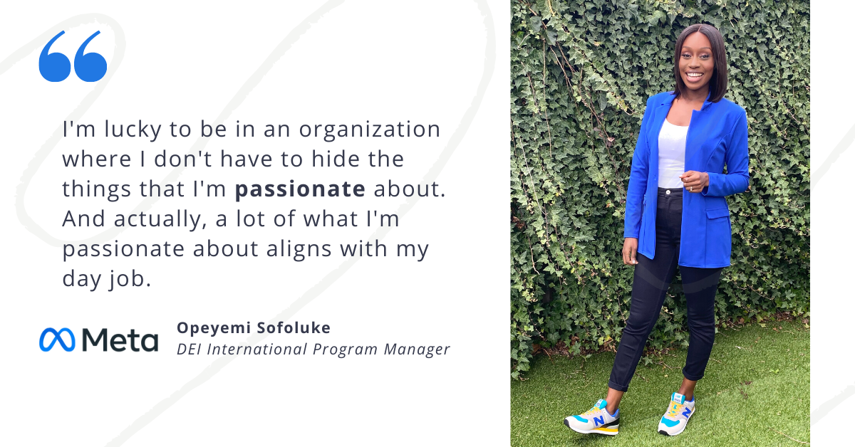 Blog post header with quote from Opeyemi Sofoluke, DEI International Program Manager at Meta