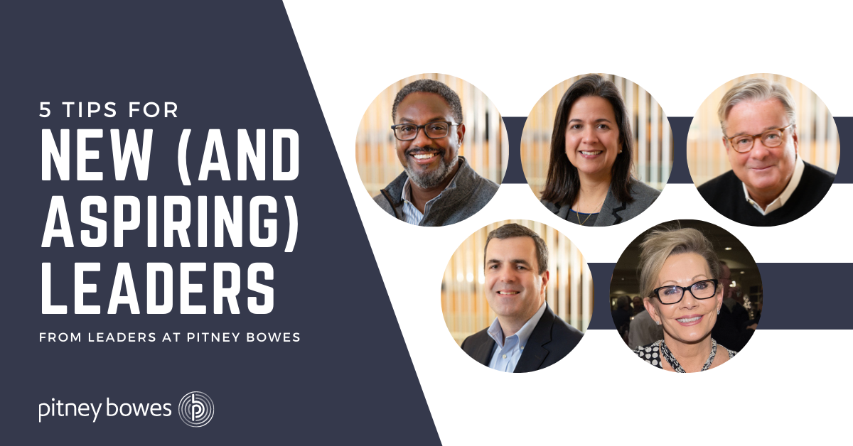 Blog post header featuring 5 leaders from Pitney Bowes