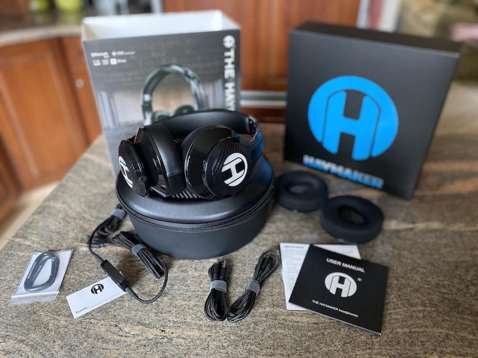 a photo of The Haymaker headphones unboxed on a countertop