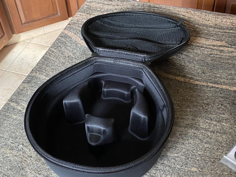 A photo of the hard case that comes with The Haymaker Headphones