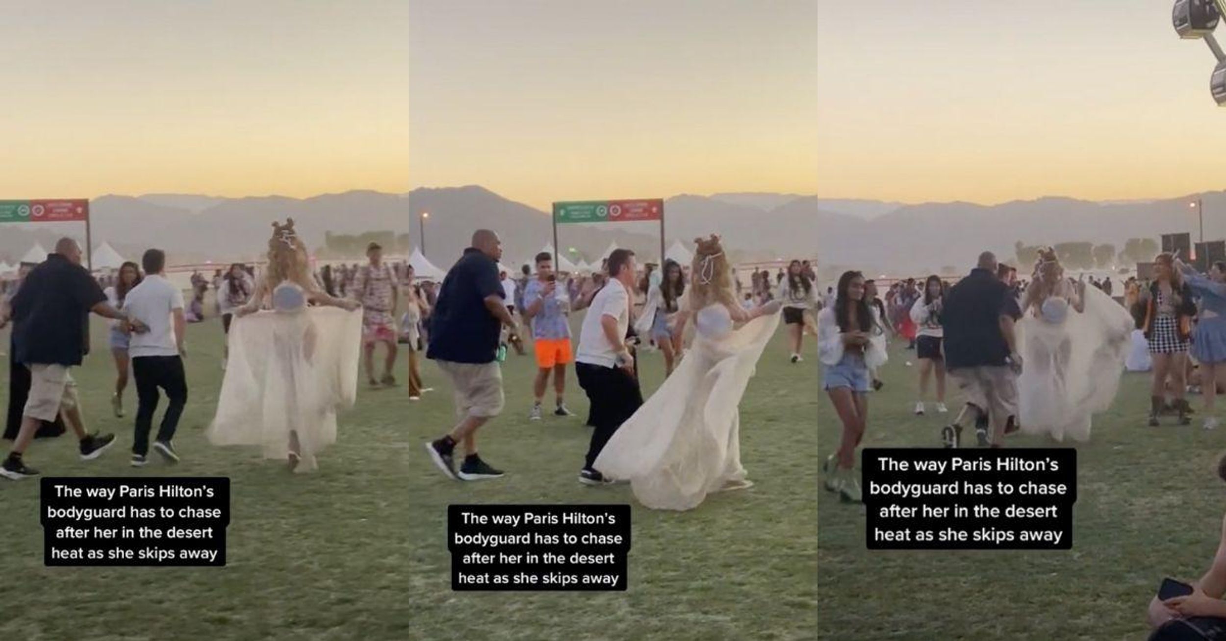 Video Of Paris Hilton's Bodyguard Trying To Keep Up With Her As She Prances Through Coachella Has Fans LOLing