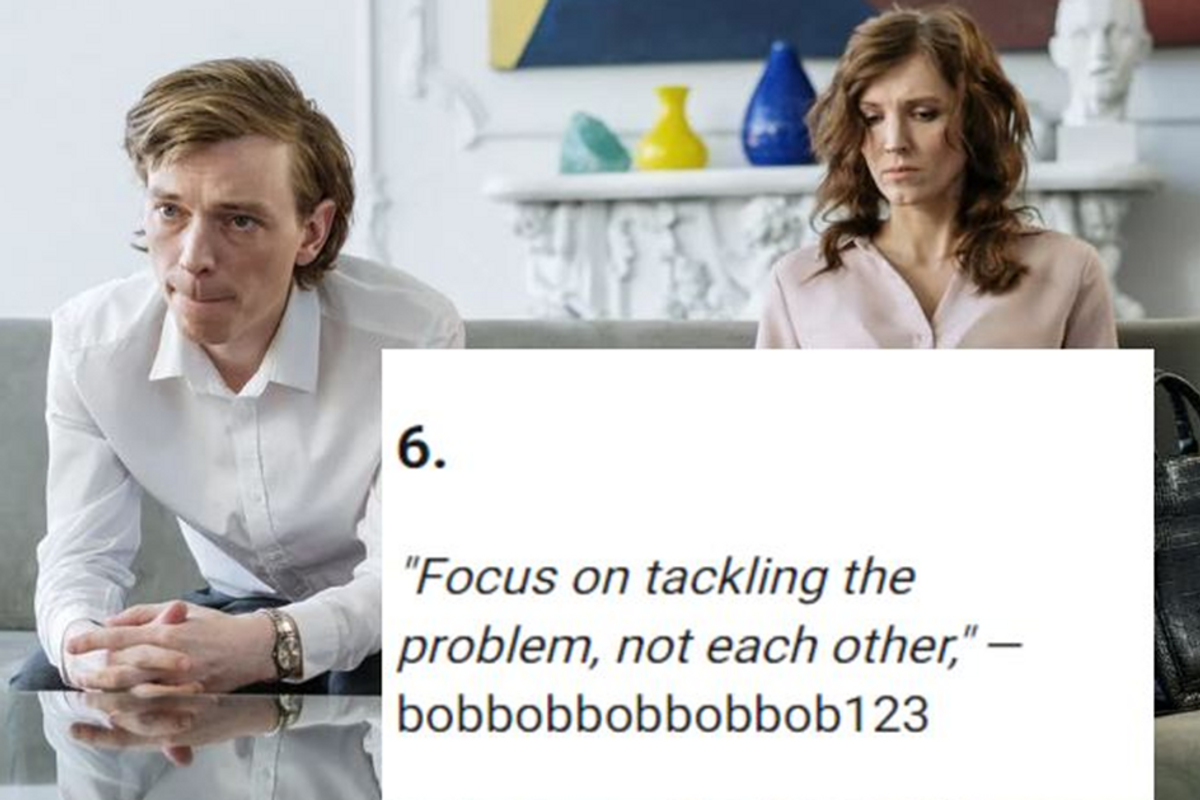 man and woman in counseling behind comment