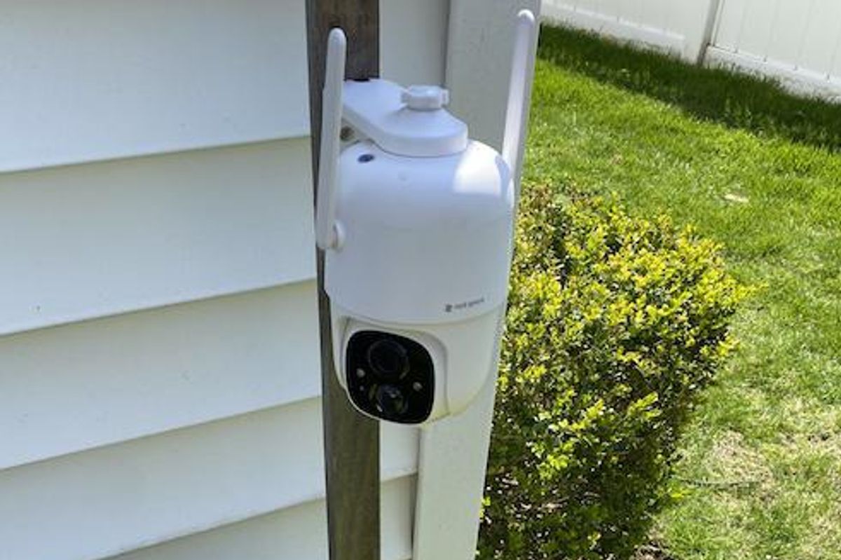 rockspace pan and tilt outdoor camera installed on a house