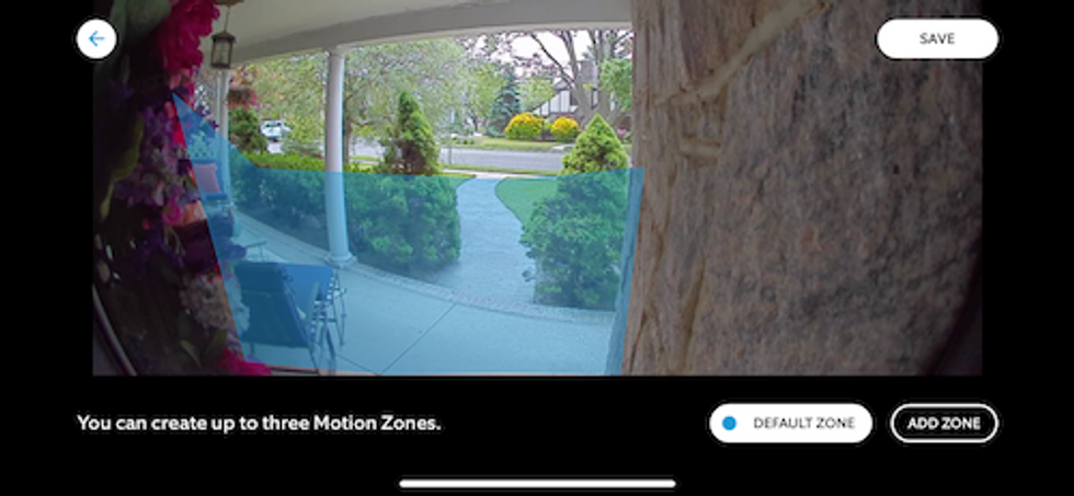 Screenshot from Ring app setting motion zones for Ring Video Doorbell