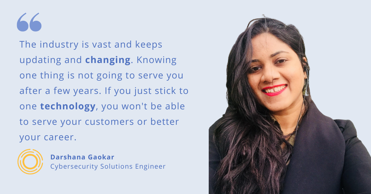 Blog post banner with quote from Darshana Gaokar, Cybersecurity Solutions Engineer at Myriad360