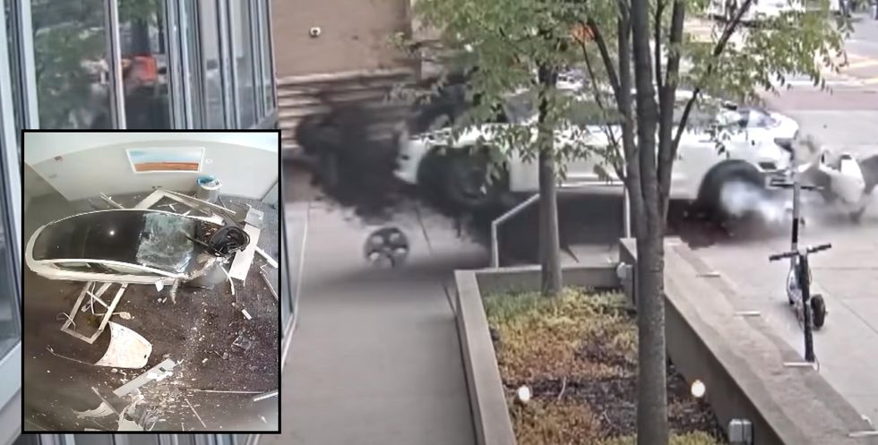 Security video shows out of control Tesla crashing into convention center at 70 mph, causing 0k worth of damage