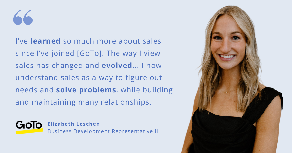 Blog post header with quote from Elizabeth Loschen, BDR II at GoTo