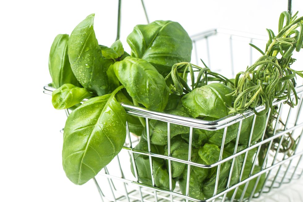 Basket with basil inside