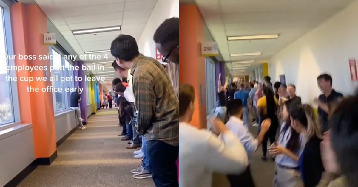 Office Employees Go Nuts After Coworker Makes Hallway Putt That Allows Them To Leave Early