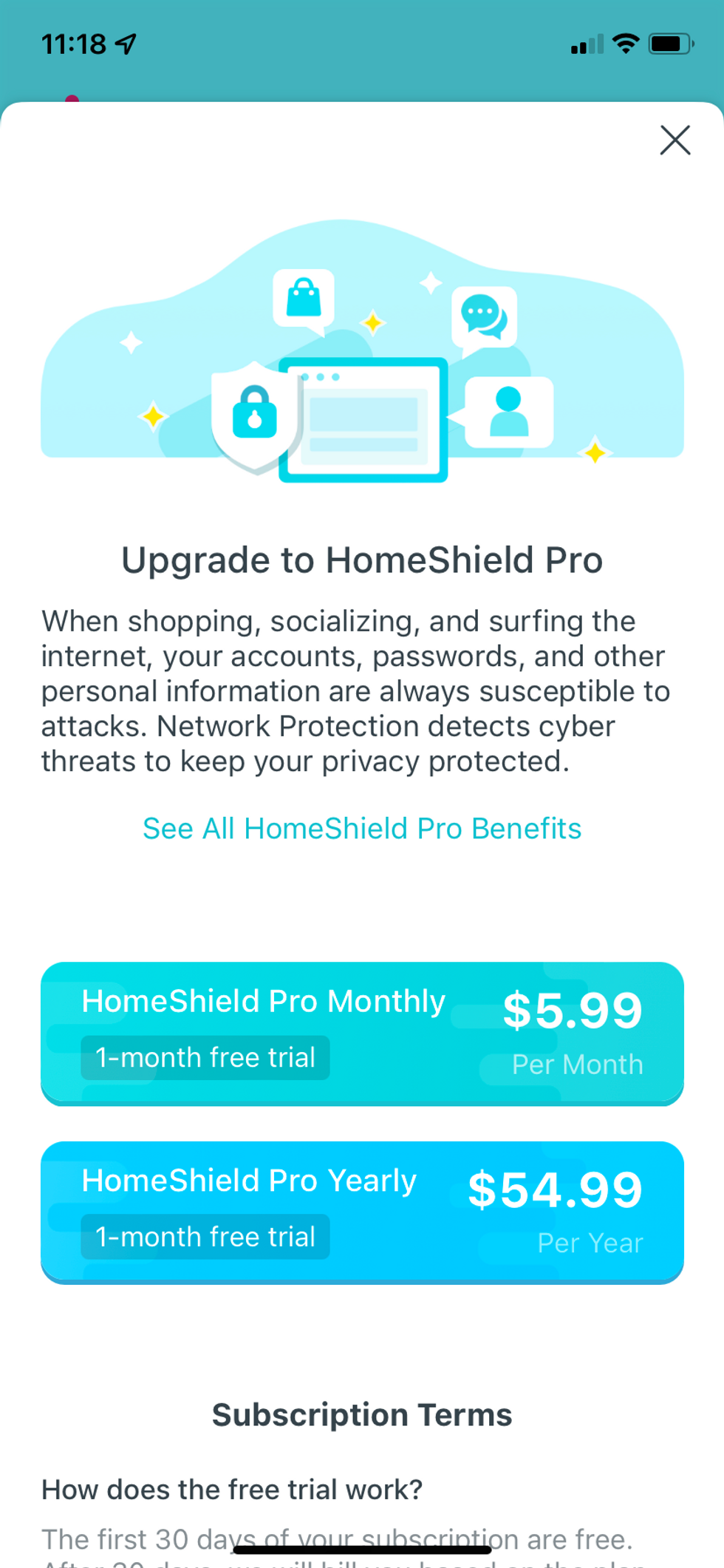 a screenshot of sign up for homeshield in deco app