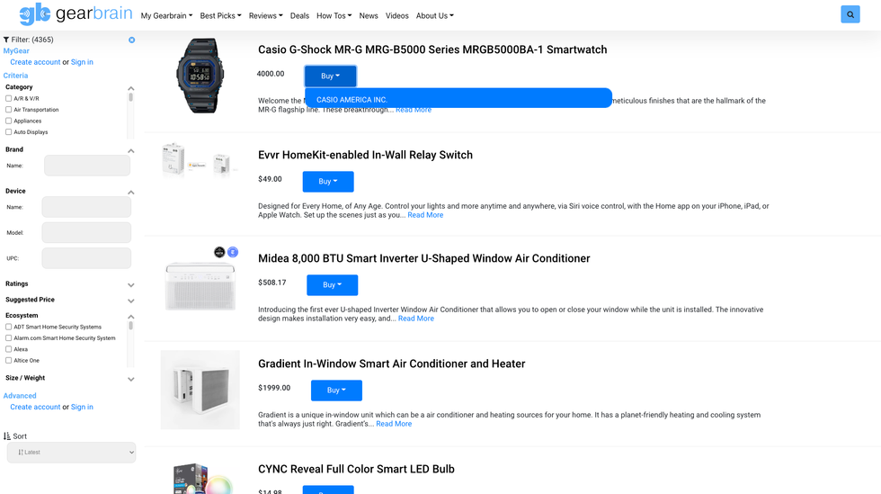 a screenshot of GearBrain matching engine and filtering capabilities