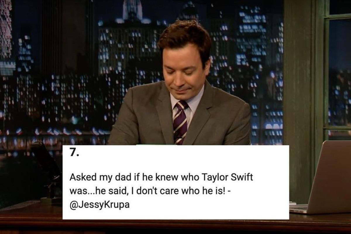 Jimmy Fallon; comment overlay about Taylor Swift