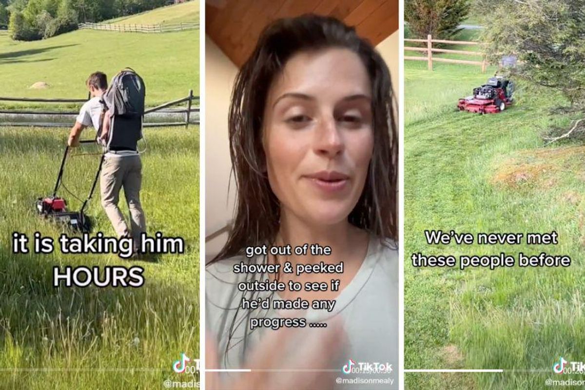 His tiny lawn mower wasn't cutting it. Strangers took note and