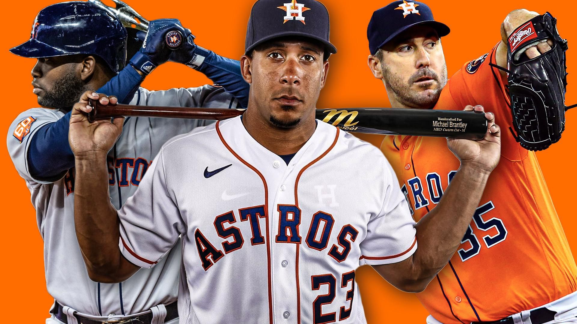 Houston Astros Yordan Alvarez, Michael Brantley, Justin Verlander