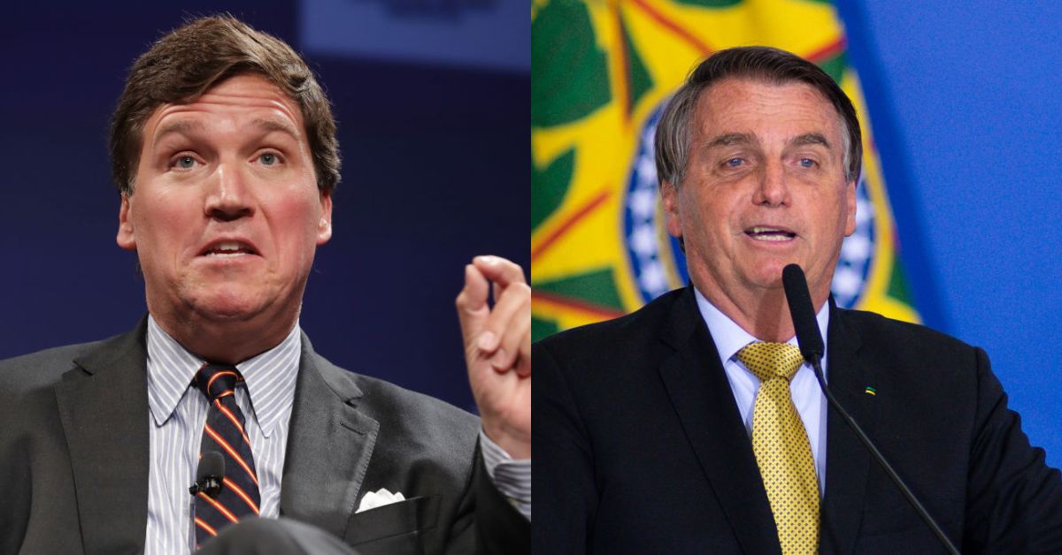 Tucker Carlson Called Out For Wearing Indigenous Headdress In Photo With Brazilian President