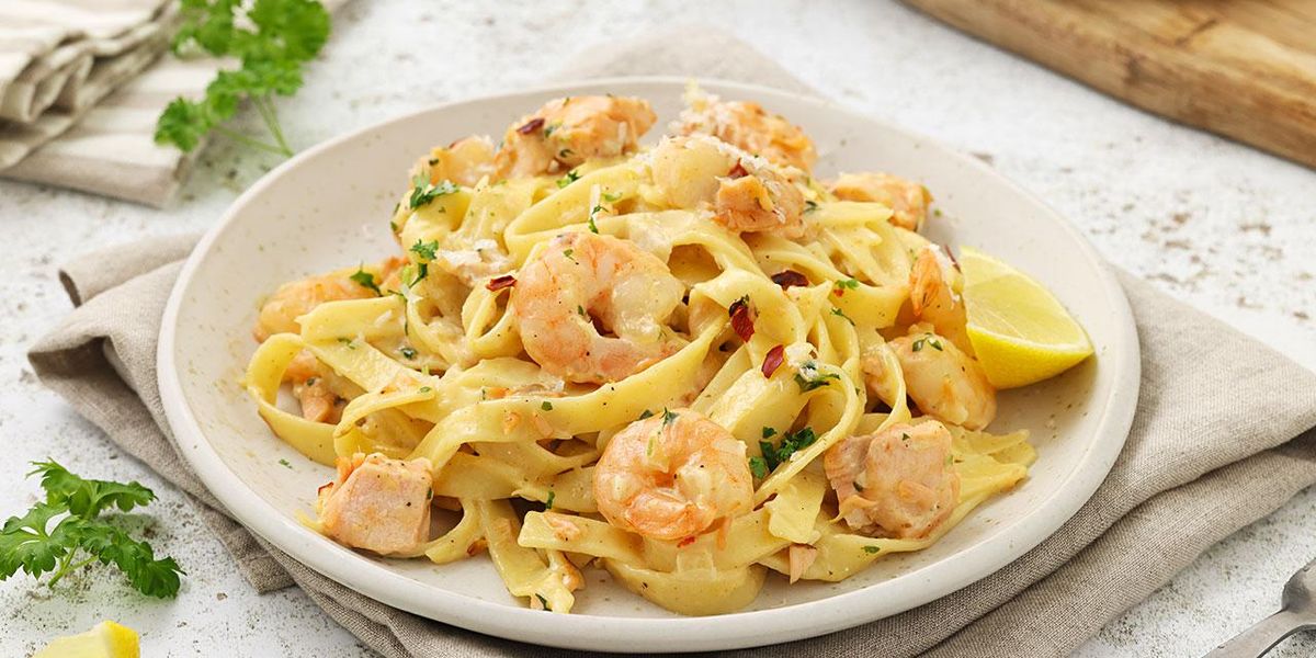 Salmon and prawn pasta - My Recipe Magic