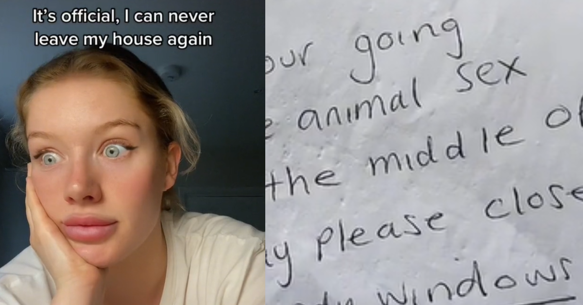 TikToker Mortified After Angry Neighbor Leaves Note Complaining About Her Loud 'Animal Sex'