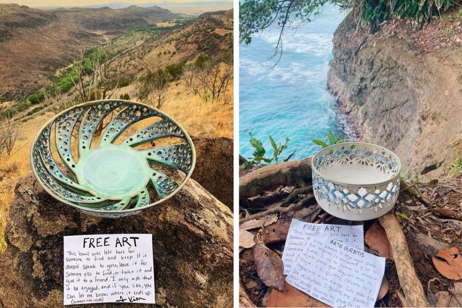 Artist leaves handmade pottery in random places for people to find