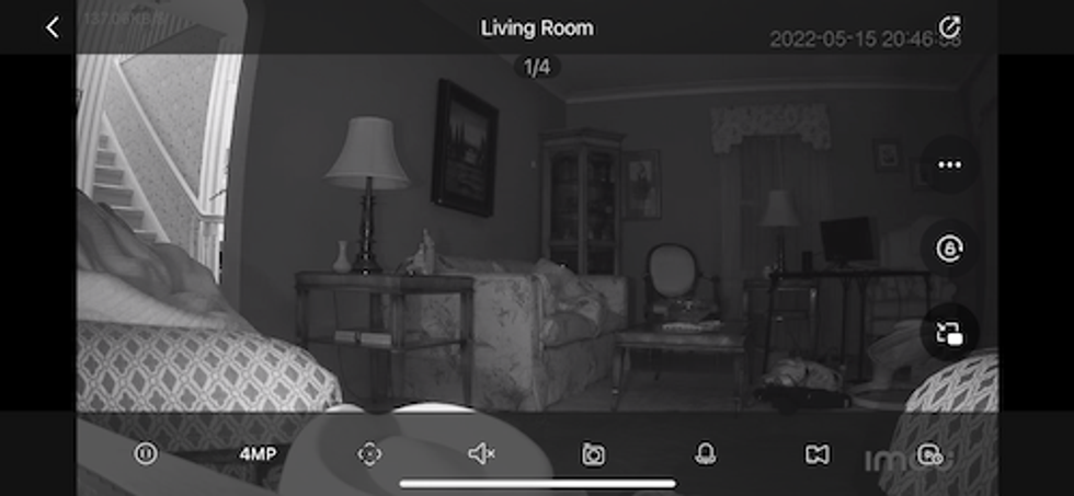 Screenshot from Imou app of night vision with controls for Rex camera