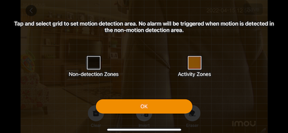 Imou app showing how to setup motion detection zones