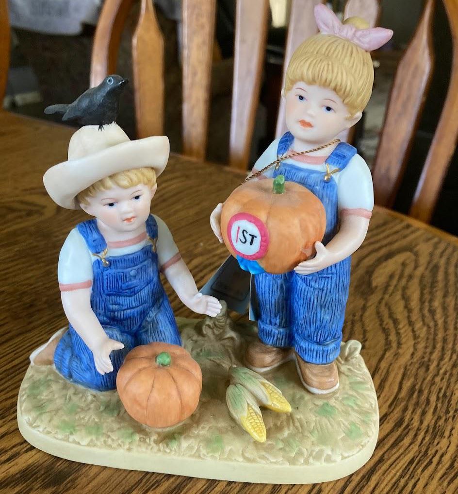 Denim Days figurines with pumpkins, corn