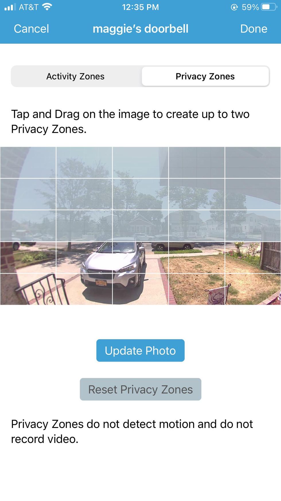 a screehshot of blink app of setting up privacy zones