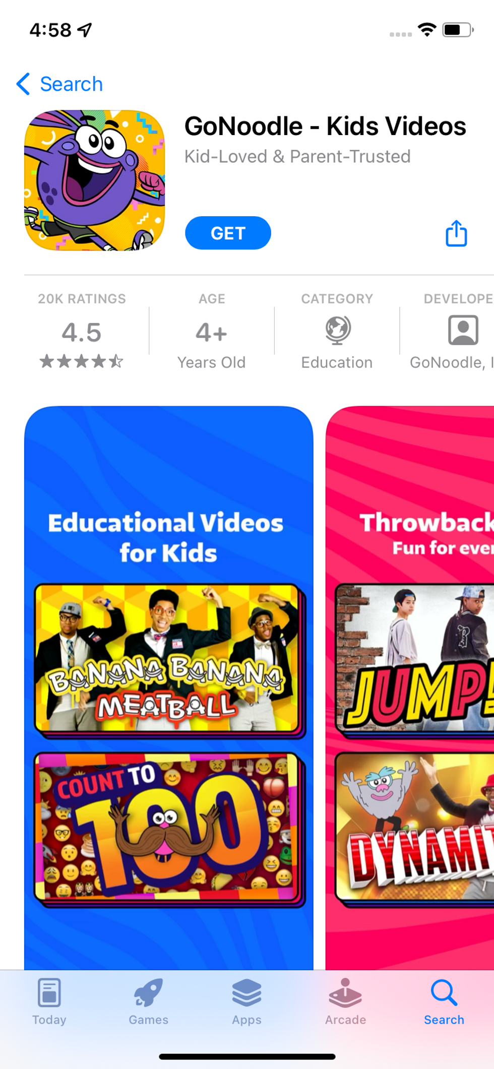 a screenshot of GoNoodle Kids app in App Store