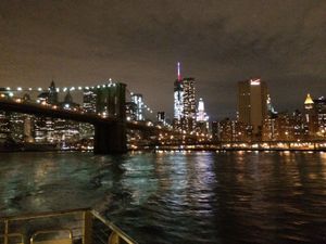 The Freedom Tower, center, and Brooklyn Bridge made a magical