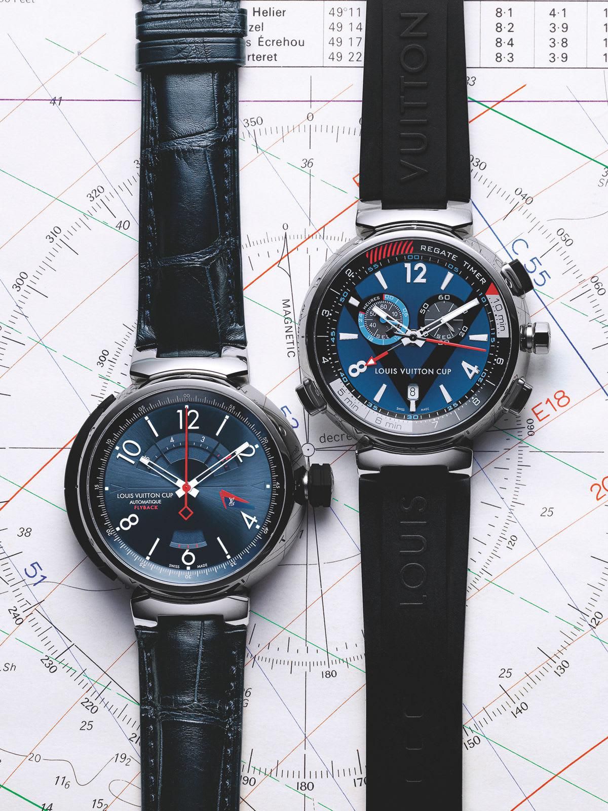 Louis Vuitton Tambour LV Cup automatic with countdown watch (left