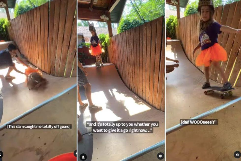 Dad's response to daughter's crash on a skate ramp is a masterclass in awesome parenting