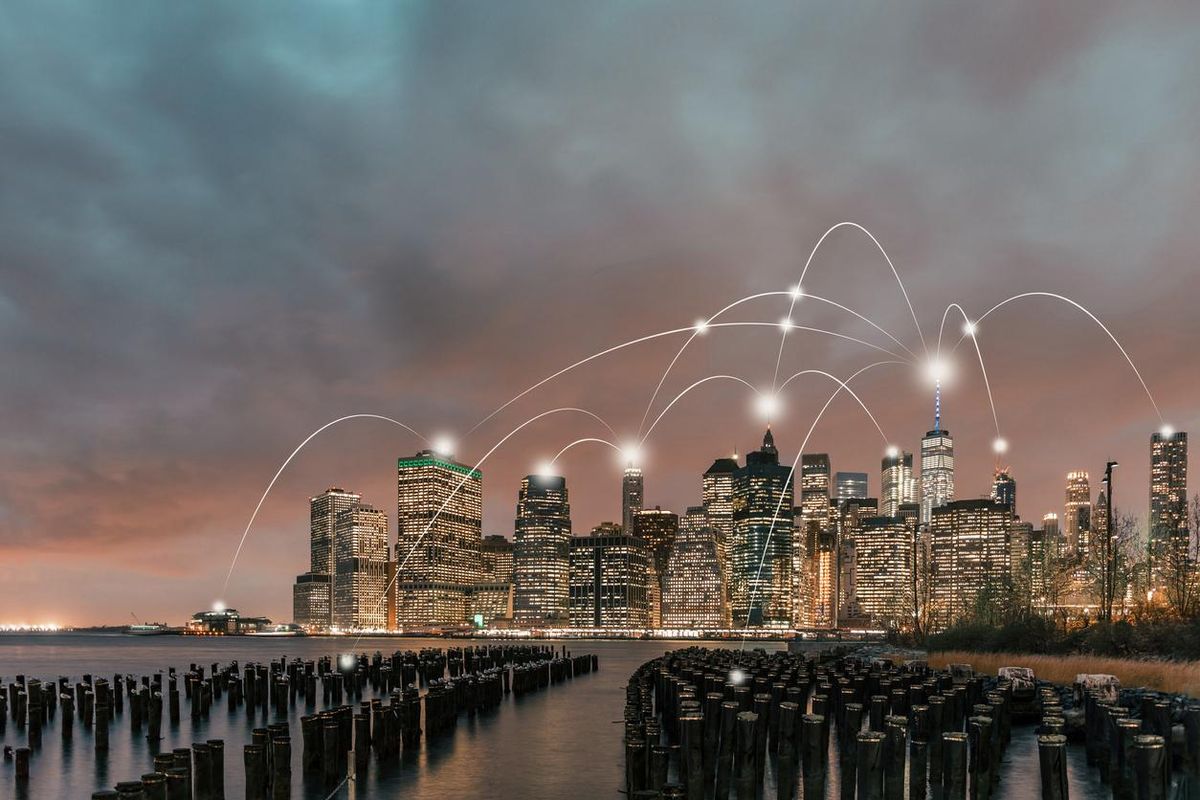 a photo of NYC skyline with connections