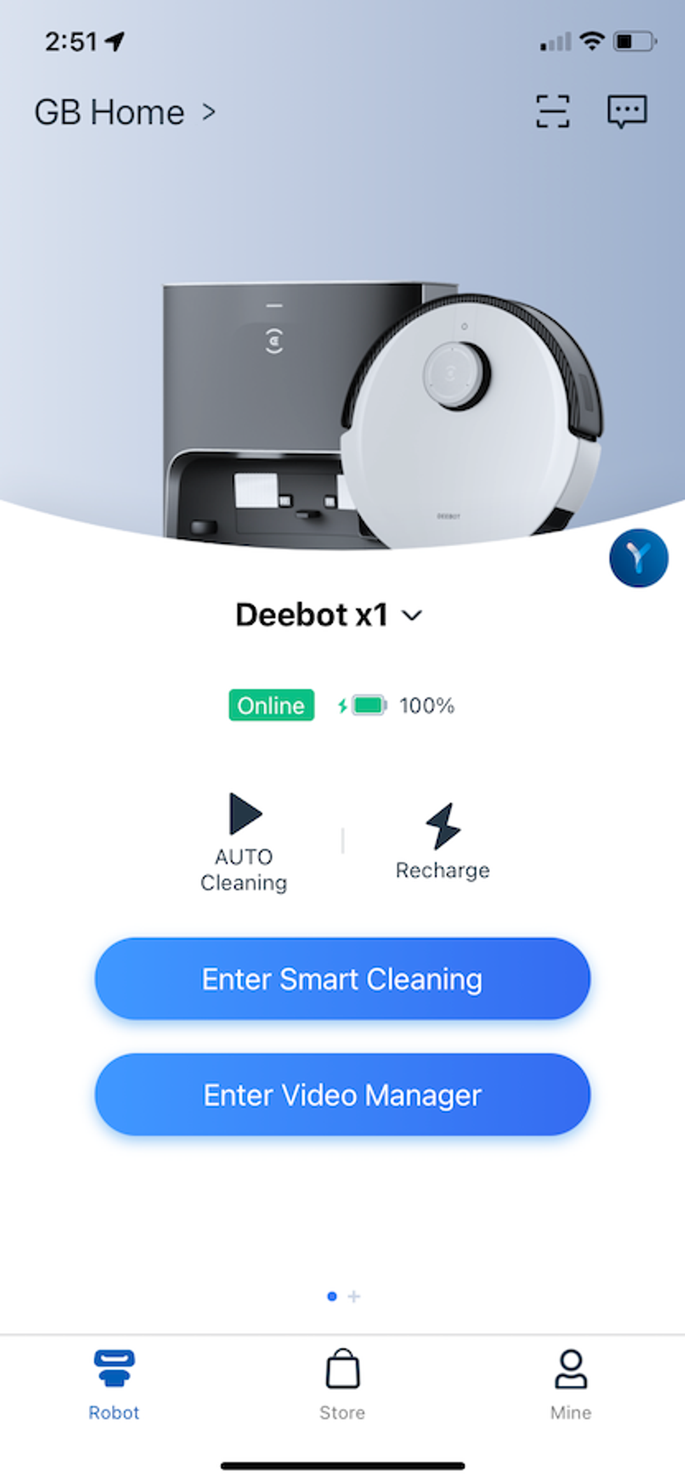 Home screen of Ecovacs Home app