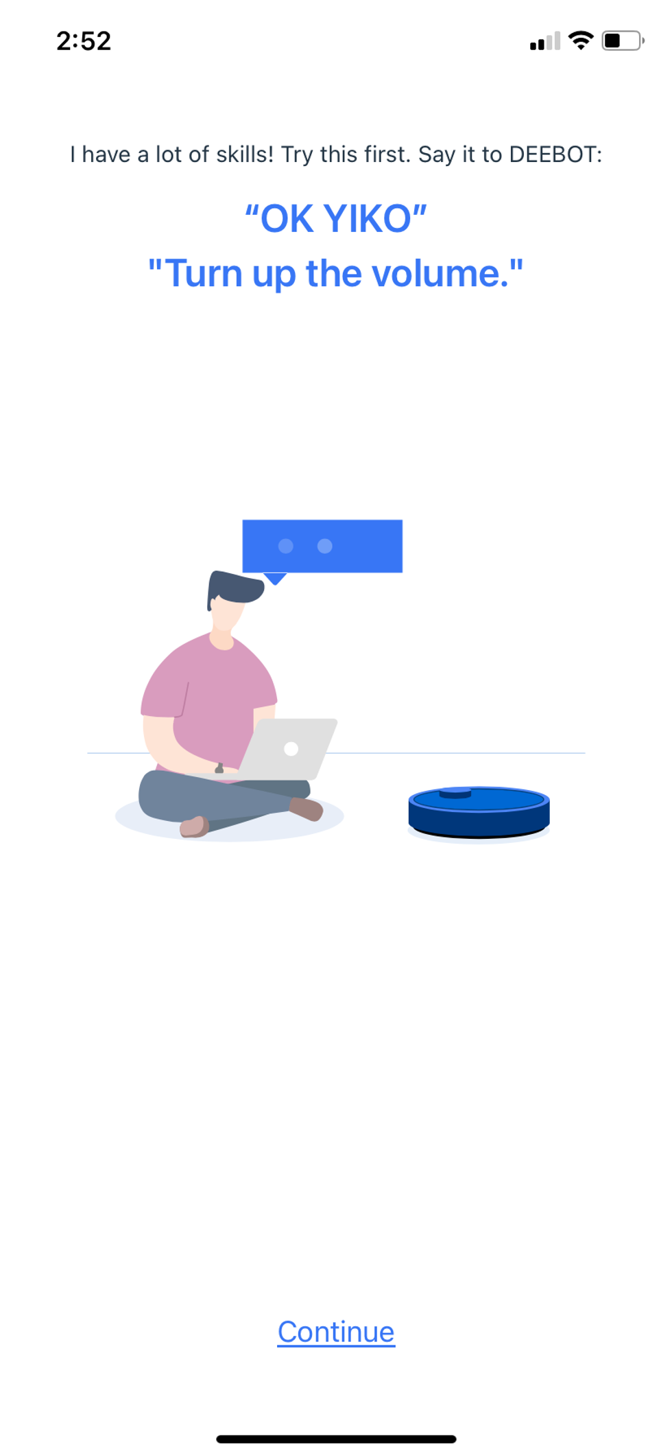 ecovacs home app showing type of voice commands for Yiko voice assistant