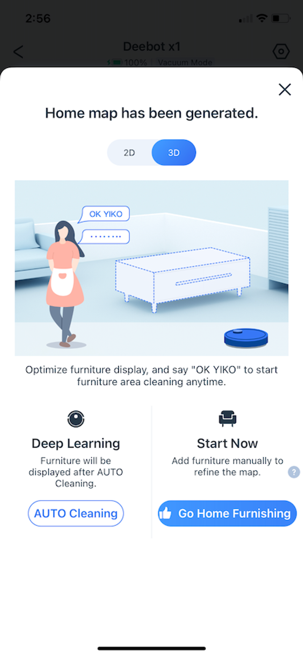 Ecovacs Home app showiing mapping has been completed.