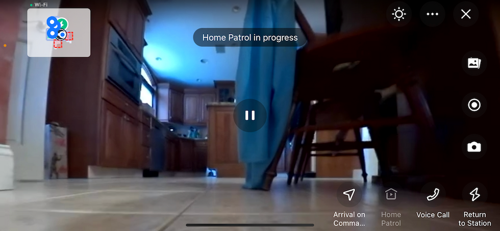 Screenshot from video camera of Deebot x1 Plus vacuum on home patrol