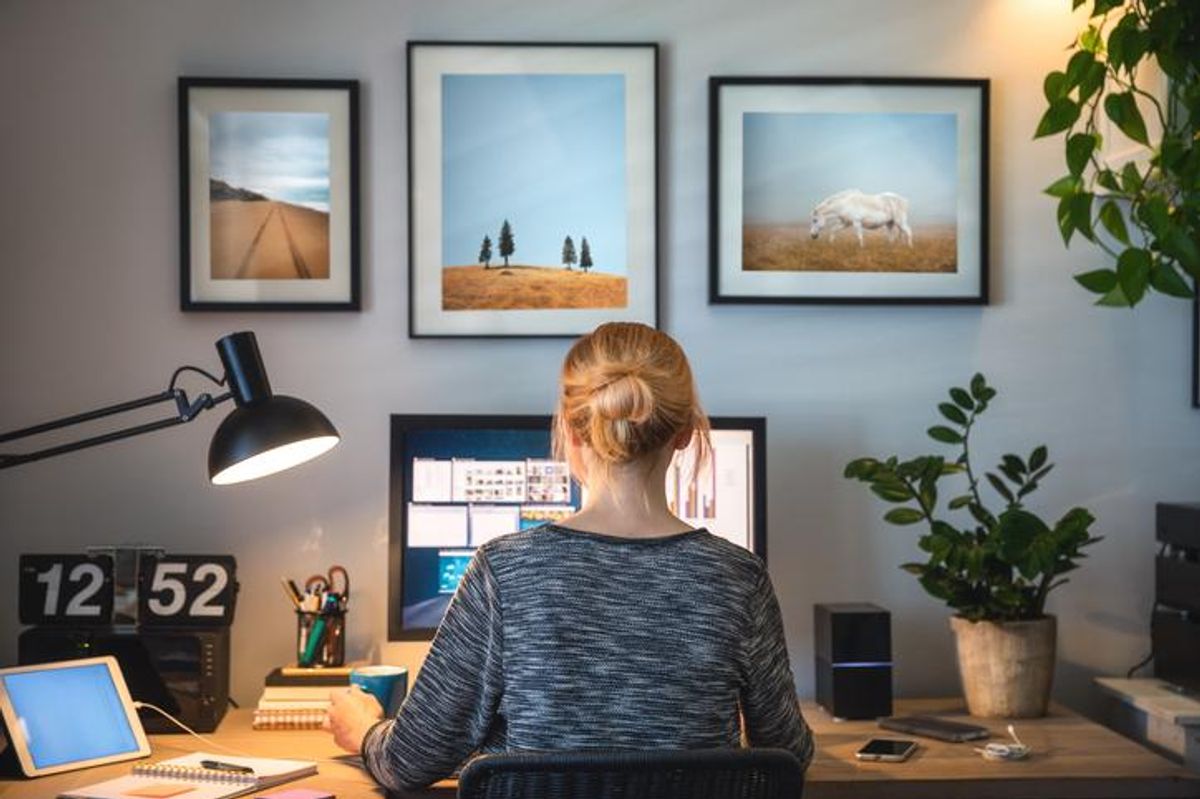 a woman working in her home office