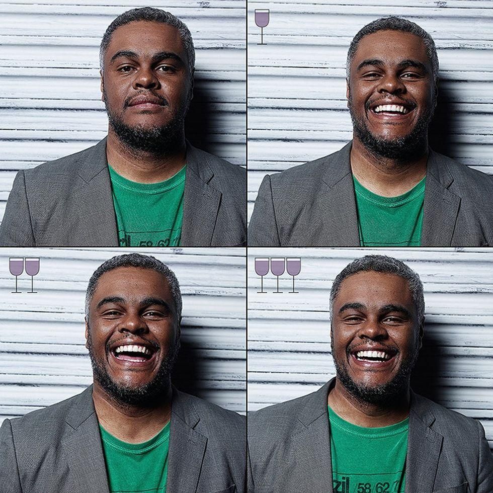 Photos of person after drinking glasses of win