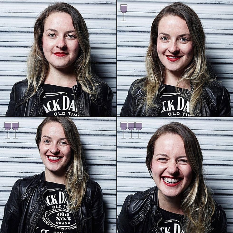 Photos of person after drinking glasses of win