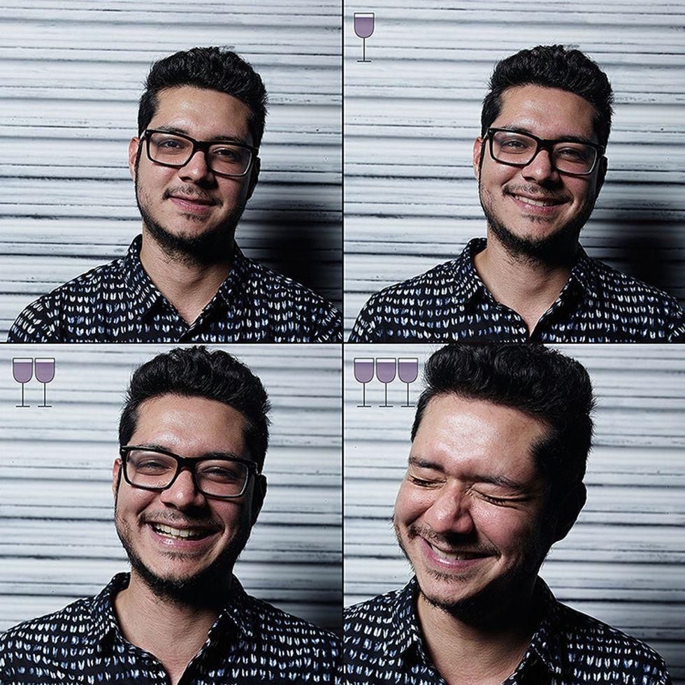 Photos of person after drinking glasses of win